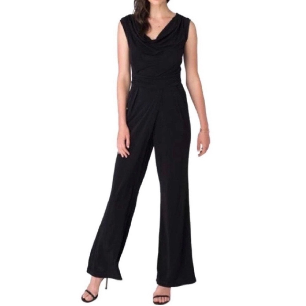 Beige by ECI Black Sleeveless Cowl Neck Belted Jumpsuit Women’s Size Medium
